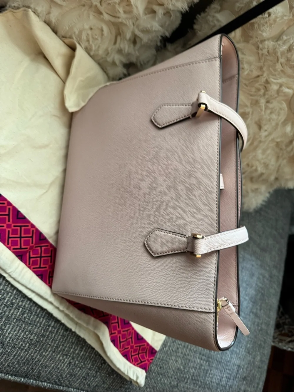 Tory Burch Blush Pink Saffiano Leather Tote Shoulder Bag